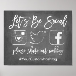 Chic Hand Lettered Wedding Hashtag Chalkboard Sign ポスター