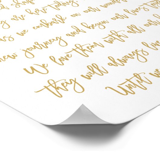 Chic Hand Lettered Wedding Memorial Sign Gold ポスター (角)