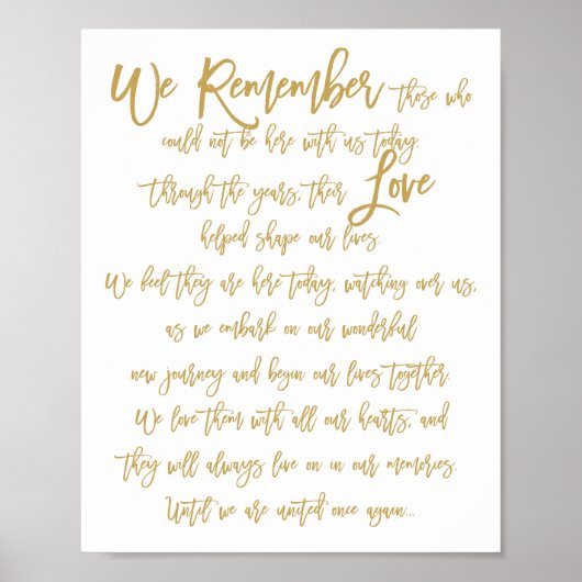 Chic Hand Lettered Wedding Memorial Sign Gold ポスター (正面)