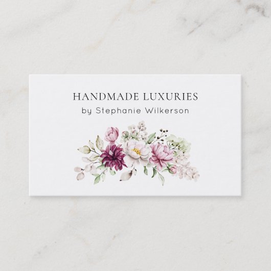 Chic Handmade Elegant Pink Floral Business Card 名刺 (正面)