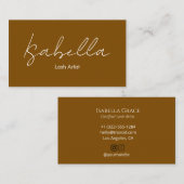 Chic Handwritten Brown Lash Artist 名刺 (正面/裏面)