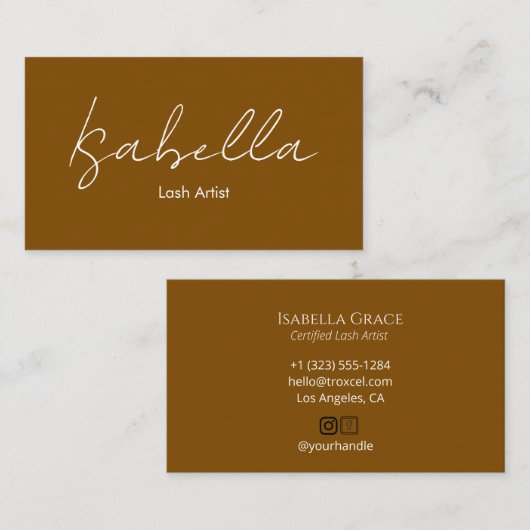 Chic Handwritten Brown Lash Artist 名刺 (正面/裏面)