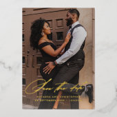 Chic Handwritten Type Photo Save the Date 箔招待状 (正面)