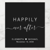 Chic Happily Ever After ブラック ウェディング ワインラベル (シングルラベル)