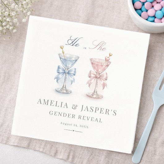 Chic He Or She Martini Theme Gender Reveal Party スタンダードカクテルナプキン
