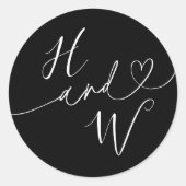 Chic Heart Initials Wedding Label Invitation Seals ラウンドシール (正面)