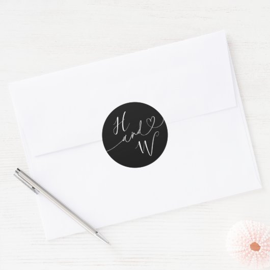 Chic Heart Initials Wedding Label Invitation Seals ラウンドシール (封筒)