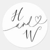 Chic Heart Initials Wedding Label Invitation Seals ラウンドシール (正面)