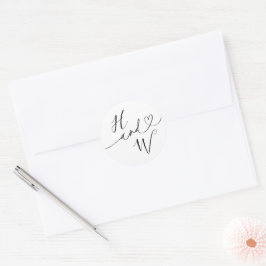 Chic Heart Initials Wedding Label Invitation Seals ラウンドシール