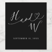 Chic Heart Monogram Wine Labels Wedding Decor ワインラベル (シングルラベル)