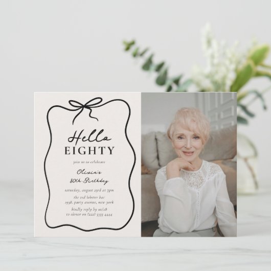 Chic Hello Eighty' Photo 80th Birthday Party 招待状 (スタンド正面)