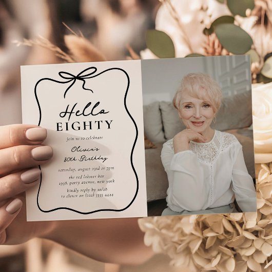 Chic Hello Eighty' Photo 80th Birthday Party 招待状