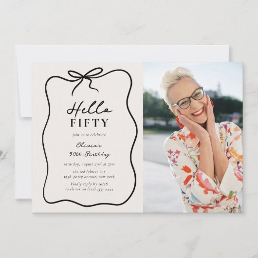 Chic Hello Fifty' Photo 50th Birthday Party 招待状 (正面)