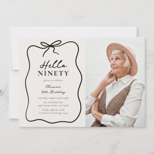Chic Hello Ninety' Photo 90th Birthday Party 招待状 (正面)