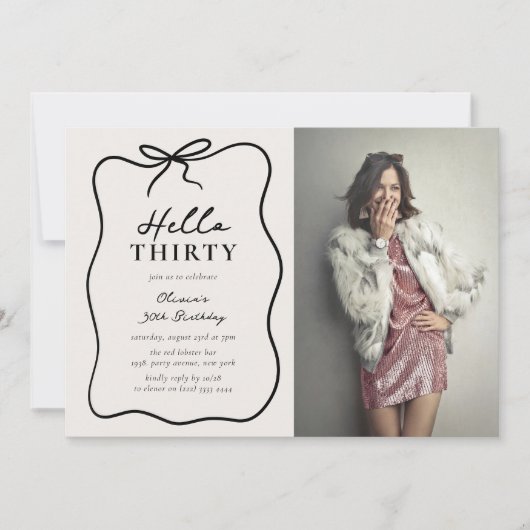 Chic Hello Thirty' Photo 30th Birthday Party 招待状 (正面)