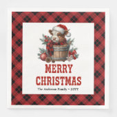 Chic highland cow red black plaid festive napkins (正面)