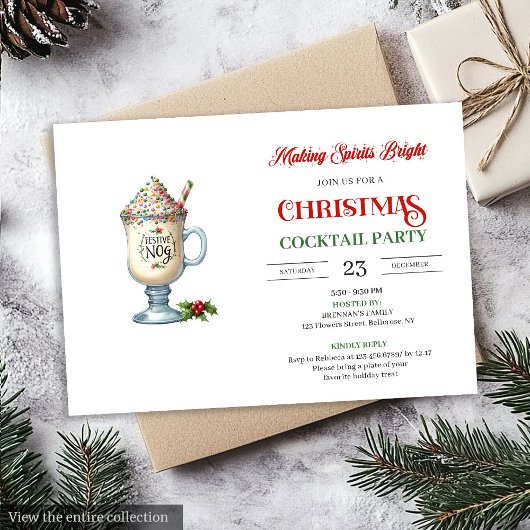 Chic Holiday Cocktails Party modern festive card 招待状