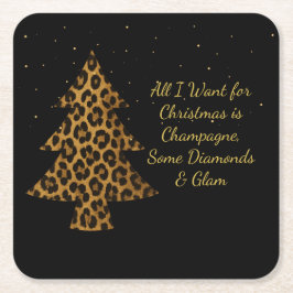 Chic Holiday Leopard Tree Design スクエアペーパーコースター