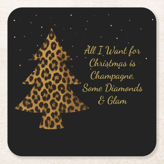 Chic Holiday Leopard Tree Design スクエアペーパーコースター (正面)