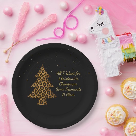 Chic Holiday Leopard Tree Design ペーパープレート (パーティー)