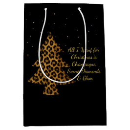 Chic Holiday Leopard Tree Design ミディアムペーパーバッグ