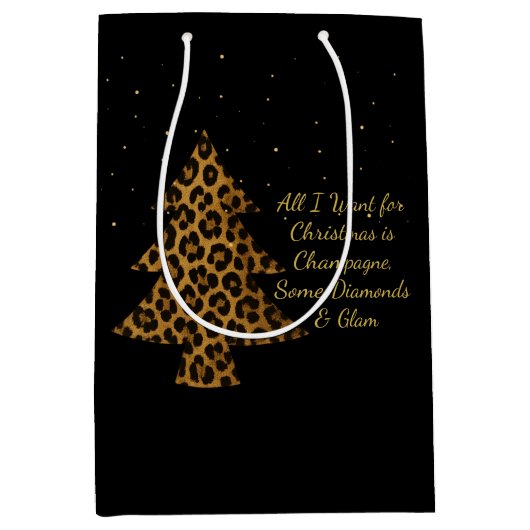 Chic Holiday Leopard Tree Design ミディアムペーパーバッグ (正面)
