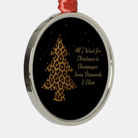 Chic Holiday Leopard Tree Design メタルオーナメント (右)