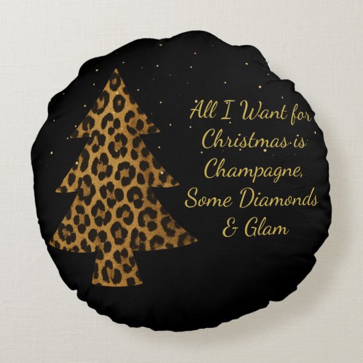 Chic Holiday Leopard Tree Design ラウンドクッション (裏面)