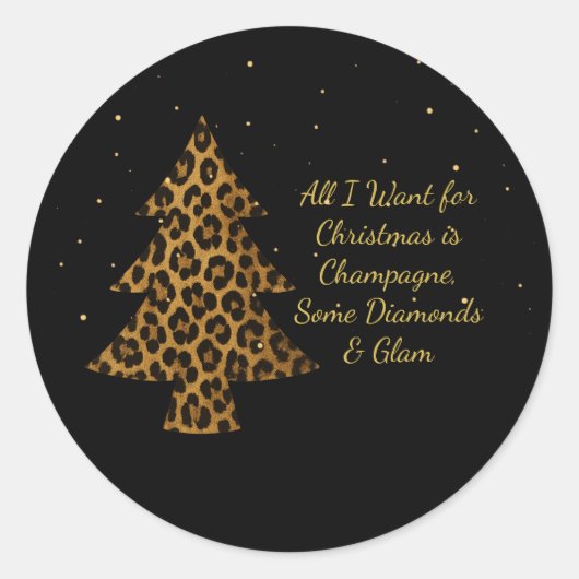 Chic Holiday Leopard Tree Design ラウンドシール (正面)