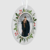 Chic Holly Wreath 2 Sided Couple Photo Christmas オーナメント (正面)