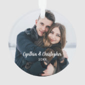 Chic Holly Wreath 2 Sided Couple Photo Christmas オーナメント (裏面)