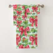 Chic hot pink and green Christmas preppy towels バスタオルセット (インサイチュ)