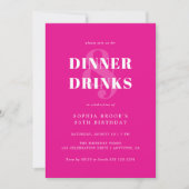 Chic Hot Pink Bold Typography Birthday Dinner 招待状 (正面)