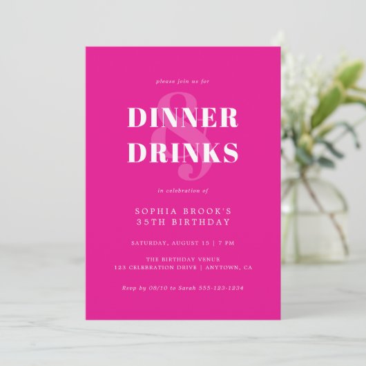 Chic Hot Pink Bold Typography Birthday Dinner 招待状 (スタンド正面)