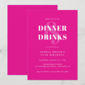 Chic Hot Pink Bold Typography Birthday Dinner 招待状 (正面/裏面)