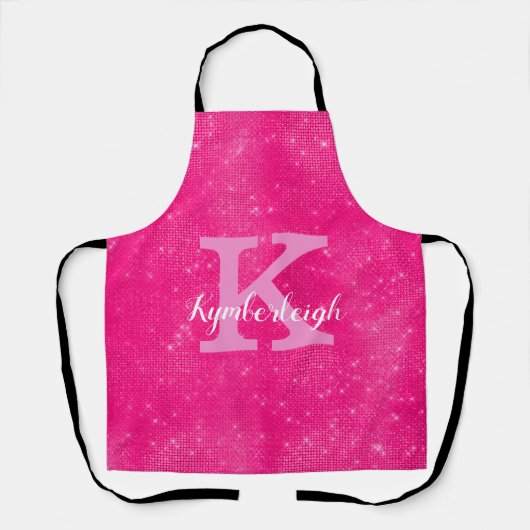 Chic Hot Pink Glam Diamond Sparkle Monogram Name A エプロン (正面)