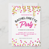 Chic Hot Pink & Gold Dots Bachelorette Party 招待状 (正面)