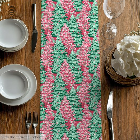 Chic hot pink green preppy Christmas table runner ミディアムテーブルランナー
