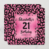 Chic Hot Pink Leopard Print 21st Birthday  招待状 (正面/裏面)