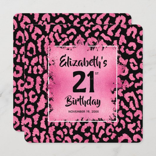 Chic Hot Pink Leopard Print 21st Birthday  招待状 (正面/裏面)