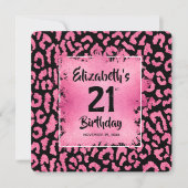 Chic Hot Pink Leopard Print 21st Birthday  招待状 (正面)