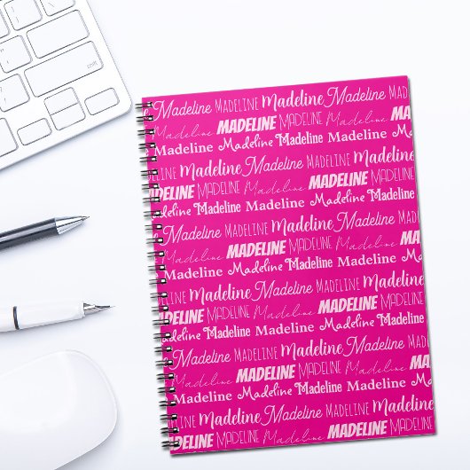 Chic Hot Pink Personalized Girls Name Collage ノートブック