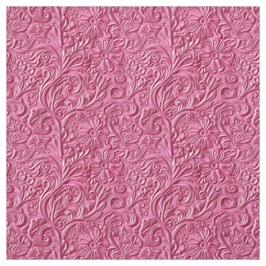 Chic hot pink tooled leather floral ファブリック (見本)