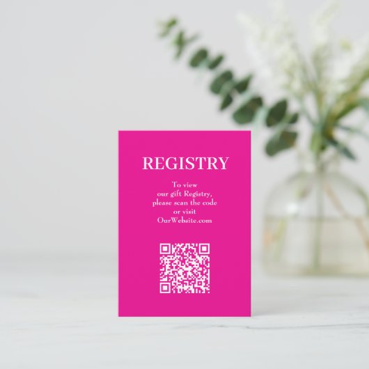 Chic Hot Pink Wedding Registry QR Code エンクロージャーカード (スタンド正面)