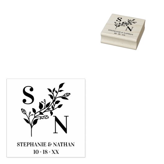 Chic Initials & Names Wildflowers Wedding Branches ラバースタンプ (押印)