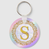Chic Iridescent Initial With Gold Scrollwork キーホルダー (裏面)