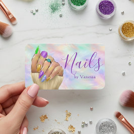 Chic Iridescent Opal Nail Studio Manicurist Artist 名刺