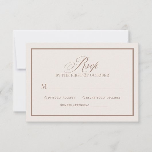 Chic Ivory and Taupe Border | Luxe Neutral Wedding 出欠カード (正面)