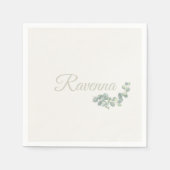 Chic Ivory Eucalyptus Sage Personalized Name スタンダードカクテルナプキン (正面)