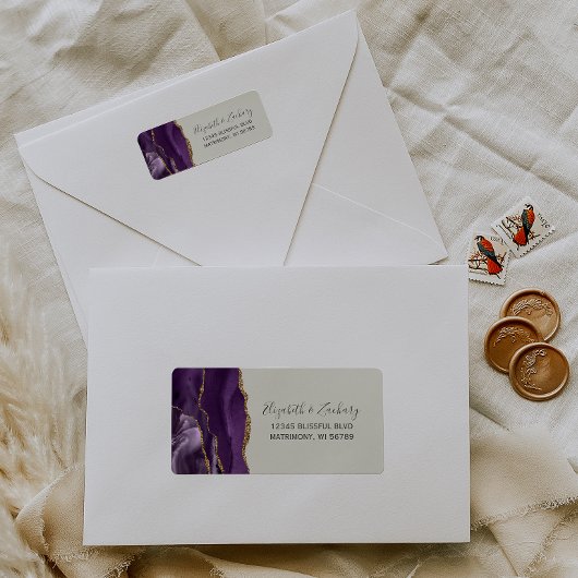 Chic Ivory Gold Wedding Return Address ラベル